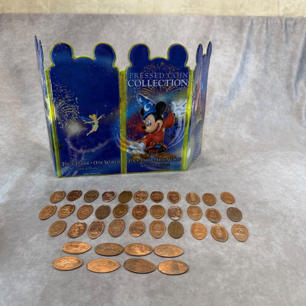 Disney World Pressed Penny Collection Book 39 Coins Mickey Mouse OS Copper